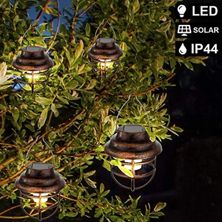 GLOBO LIGHTING LED Solarleuchte, LED-Leuchtmittel fest verbaut, 2er Set LED Solarleuchte Laterne Gartendeko rost klar Außenlampe – Bild 4