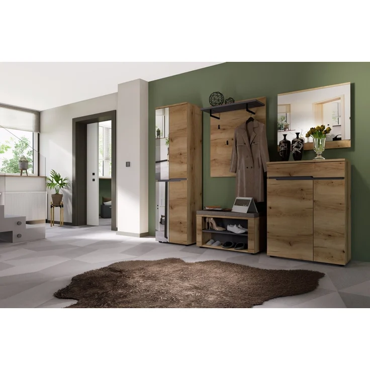 XORA 'FARGO' Wandgarderobe, Holznachbildung eiche/graphit, 80 x 100 x 30 cm, mit 4 Haken und Ablageboden – Bild 2