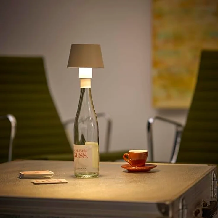 Northpoint LED Akku Tischlampe Flaschenlampe mit Touchsensor, warmweißes Licht (3000K), beige, stufenlos dimmbar, IP54, USB-C Ladeanschluss – Bild 3