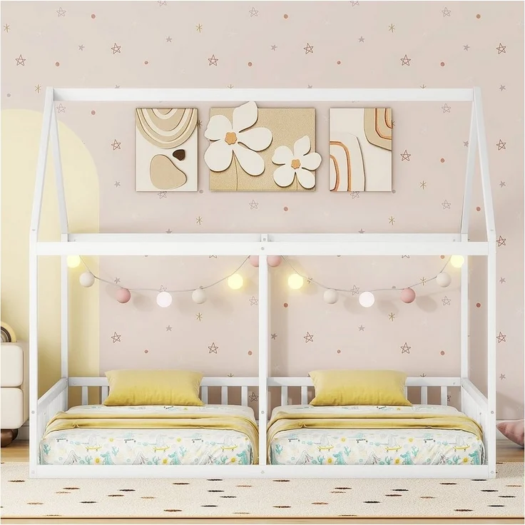 Flieks Kinderbett, Massivholz Einzelbett Doppelbett Hausbett 90x200cm 2 Liegefläche – Bild 2