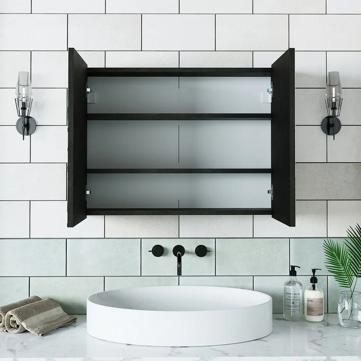 Roomart Badezimmerspiegelschrank Badezimmer Spiegelschrank, 2 Türen, Soft-Close, 2 Größen, wählbar (Badezimmer Spiegelschrank 80 cm und 60 cm breit Badmöbel Badschrank) Soft-Close-Türen, Einlegeböden, ohne LED, 2 Größen wählbar – Bild 4