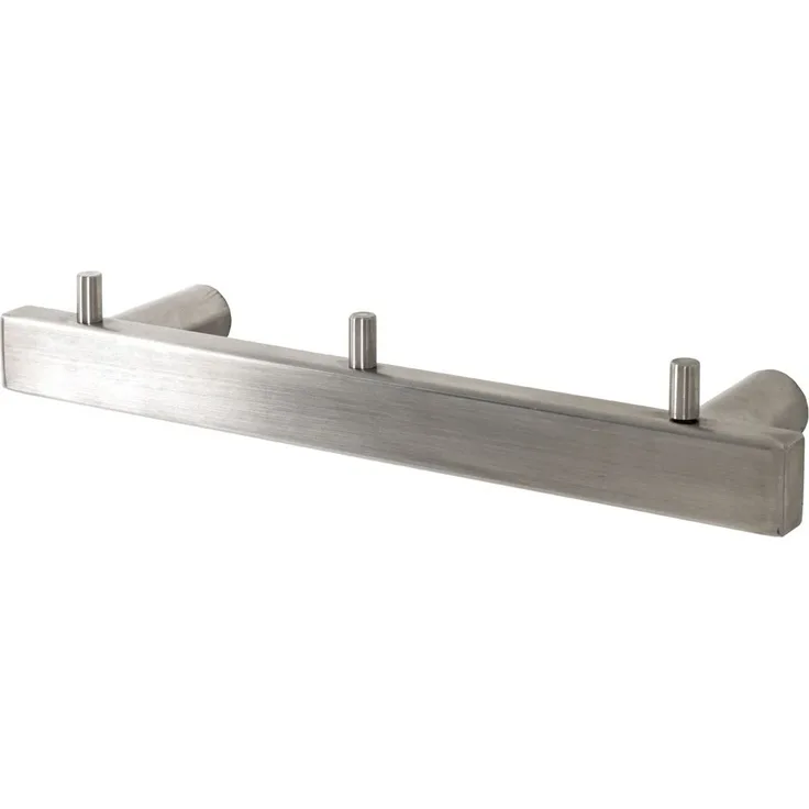 Haku Garderobenleiste aus gebürstetem Edelstahl mit 3 Haken, silber, Metall, für Flur und Außenbereich, 26x6x4 cm