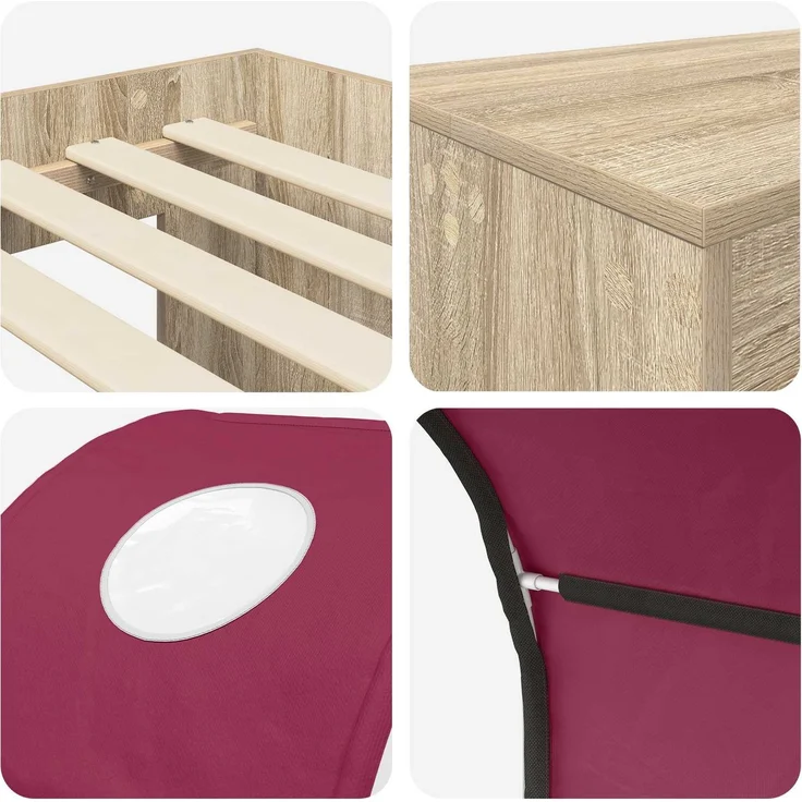vidaXL Bett mit Tunnel 3 Stk. Artisian Eiche und Rot Holzwerkstoff 3423519 – Bild 9
