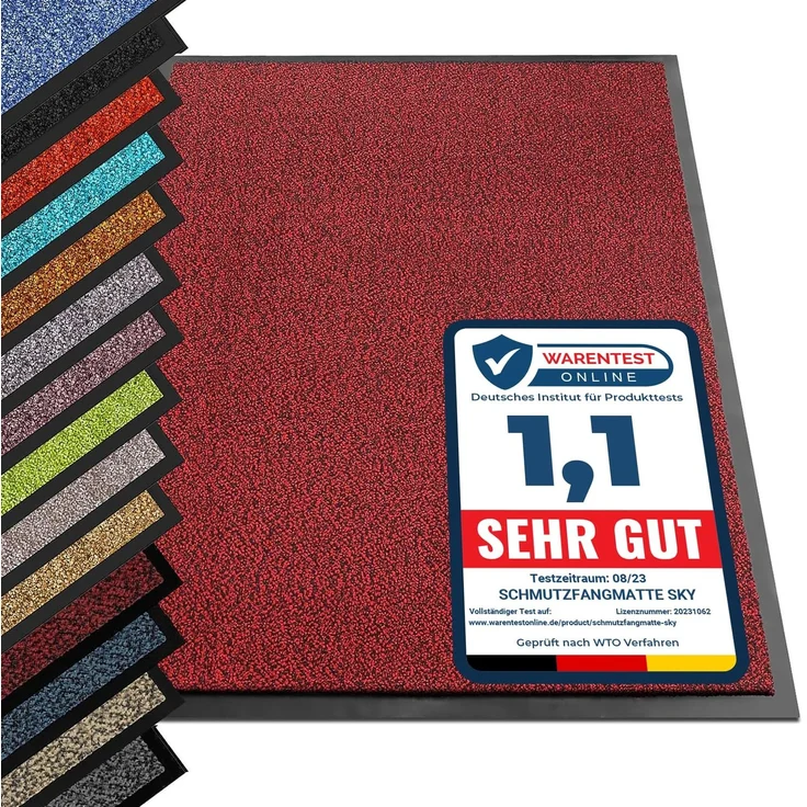 etm® Schmutzfangmatte - Note 1,6: Sieger Preis-Leistung - Fußmatte in vielen Größen - Türmatte Fußabstreifer für Haustür innen und außen (Rot-Schwarz, 135x200 cm)