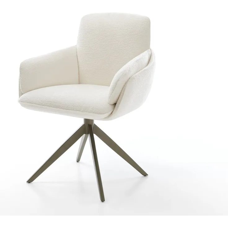 Drehstuhl Luan-Flex mit Armlehnen Bouclé Soft Beige Kreuzgestell breit Effektfinish Titan 360° drehbar Wippfunktion