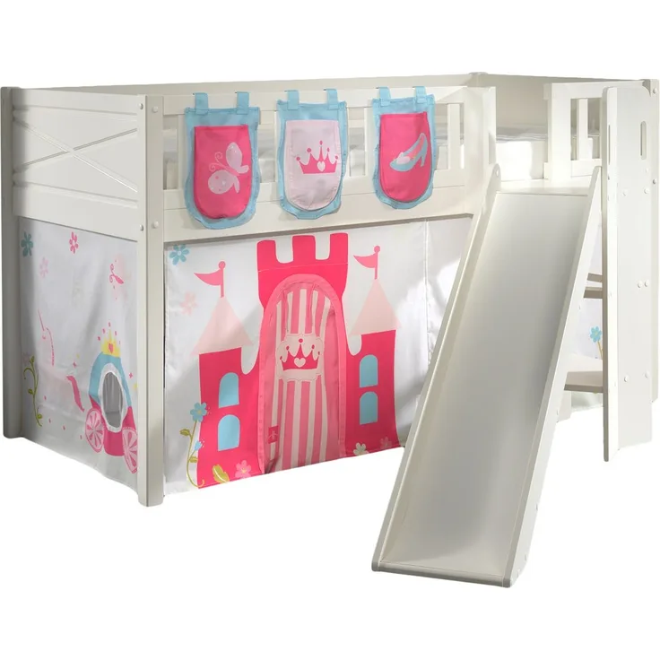 Vipack 'Scotty' Spielbett inkl. Lattenrost, Rutsche, Textilset und Leiter in Kiefer Weiß