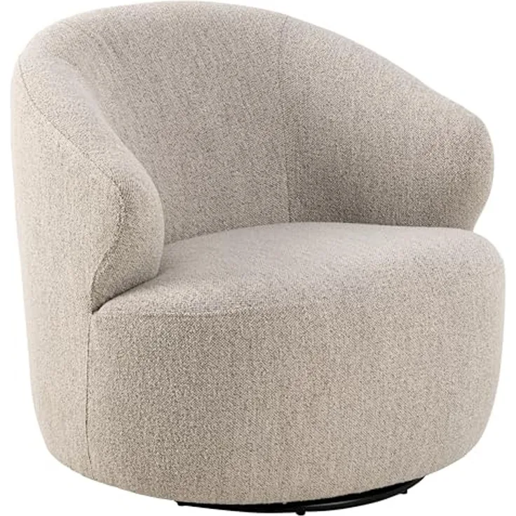 AC Design Furniture Weslyn Drehbarer Lounge Sessel mit Armlehne und Auto-Return Funktion, Bouclé Bezug in Beige, Moderner Rundsessel, Wohnzimmermöbel, B: 80 x H: 76,5 x T: 80 cm