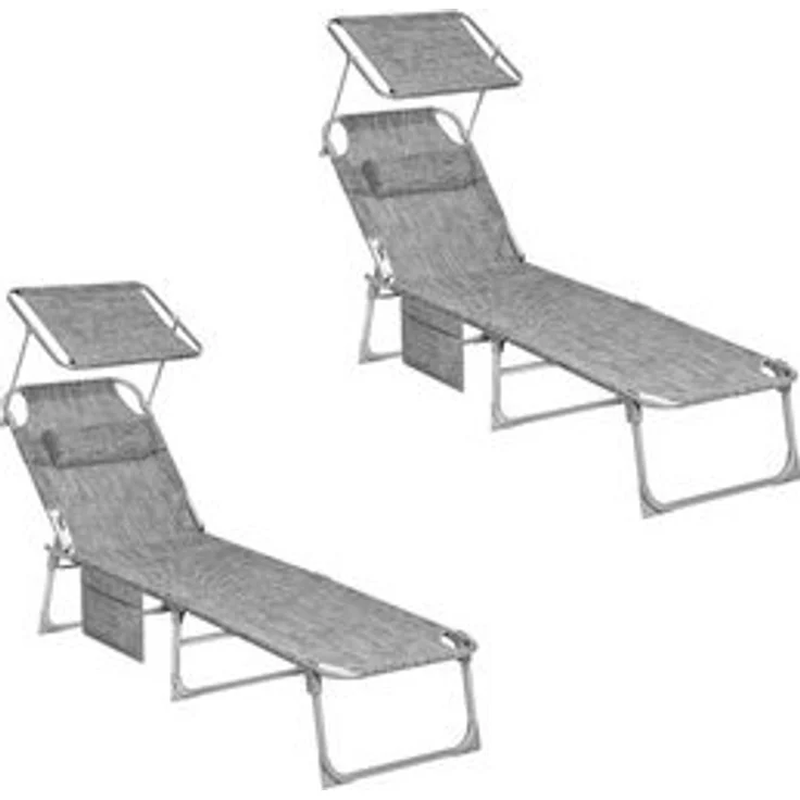 Songmics Gartenliege klappbar, mit Kopfstütze und verstellbarer Rückenlehne, 2x Sonnenliege, mit Seitentasche, Hellgrau, 53 x 193 x 29 cm – Bild 6