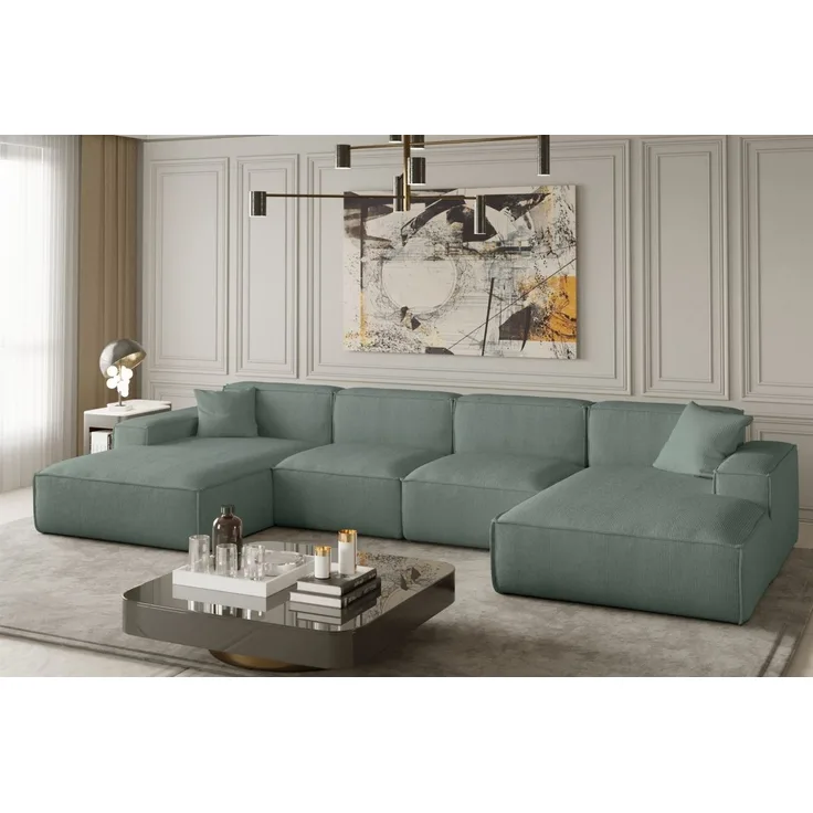 Wohnlandschaft U-Form CELES in Stoff Scala Saphir