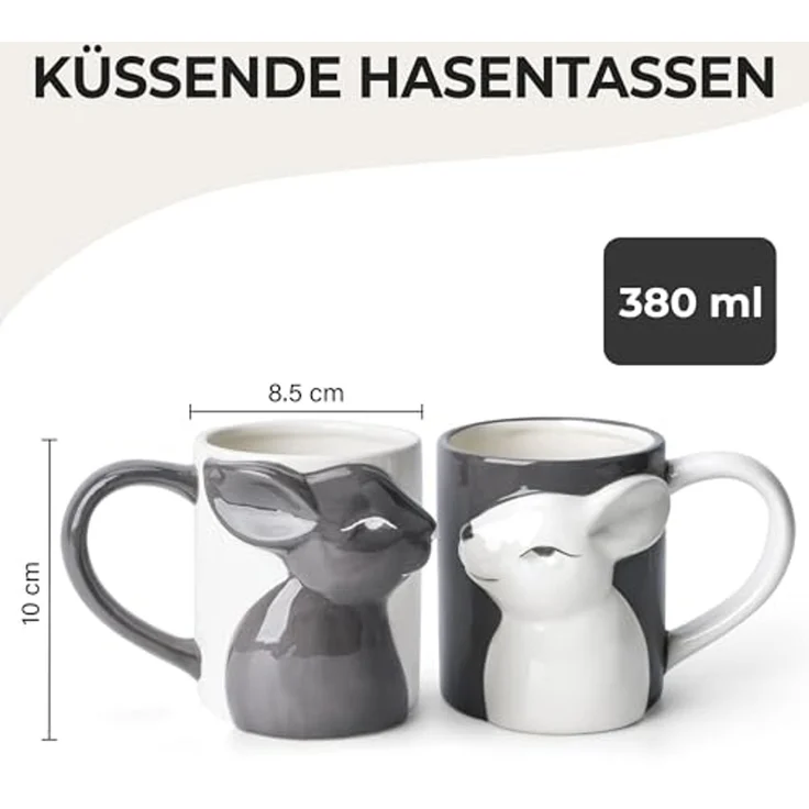MiaMio Tasse Küssende Hasen Tassen Set (2 x 400 ml) Kaffeetassen Geschenkset, 2-tlg. – Bild 2