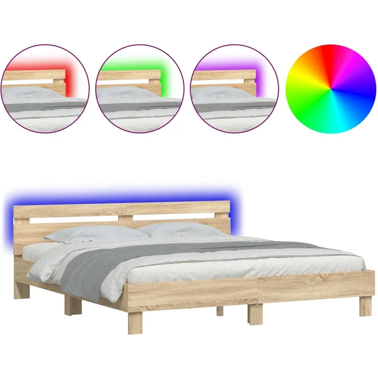 vidaXL Bettrahmen mit Kopfteil Sonoma 193 x 203 cm Holzwerkstoff 3402850 – Bild 2