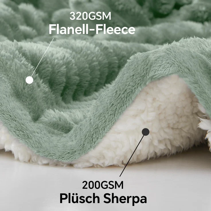 BEDELITE Kuscheldecke Flauschig Decke Klein - Dicke Sherpa Decken Grün 125x150 für Sofa, warme Cord Kuscheldecken Salbeigrün weiche Fleecedecke Wohndecke als Sofaüberwurf für Wohnzimmer – Bild 4