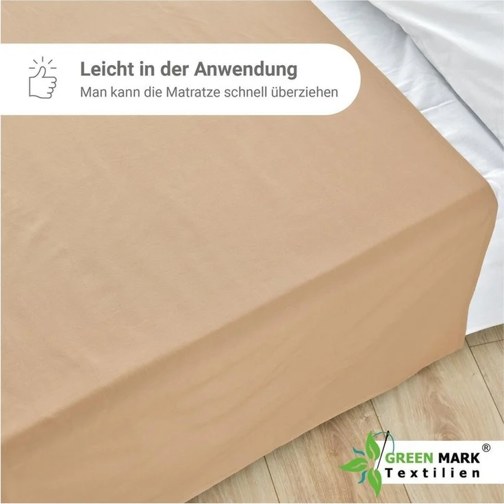 GREEN MARK Textilien Klassische Bettlaken – Flaches Laken aus 100% Baumwolle, ohne Gummi, hautfreundlich, pflegeleicht, bei hohen Temperaturen waschbar – Sand beige – 150x250 cm – Bild 2