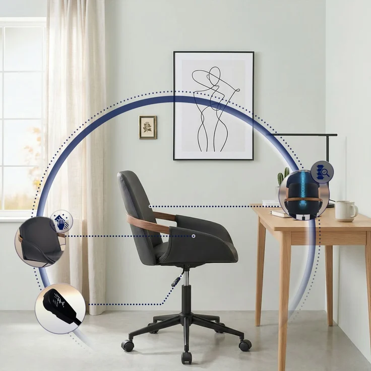 CLP Bürostuhl Daina Kunstleder höhenverstellbar 360 Grad drehbar mit Rollen,walnuss/schwarz – Bild 7