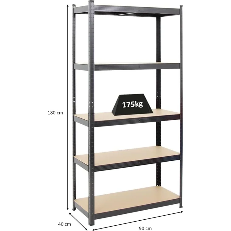 PROREGAL Schwerlastregal Ragnar für Gesamtlast 875kg Maße: 180 x 90 x 40 Schwarz, Kellerregal, Steckregal, Garagenregal, Lagerregal – Bild 2