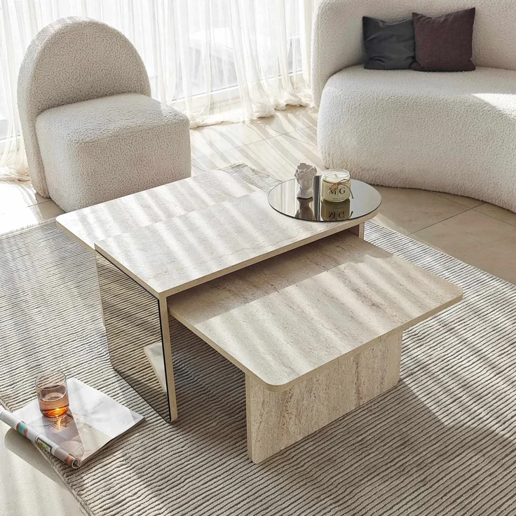 Skye Decor 'Luna 2 - Travertine' Couchtisch-Set, Travertin / Bronze, 105 x 35 x 60 cm – Bild 3