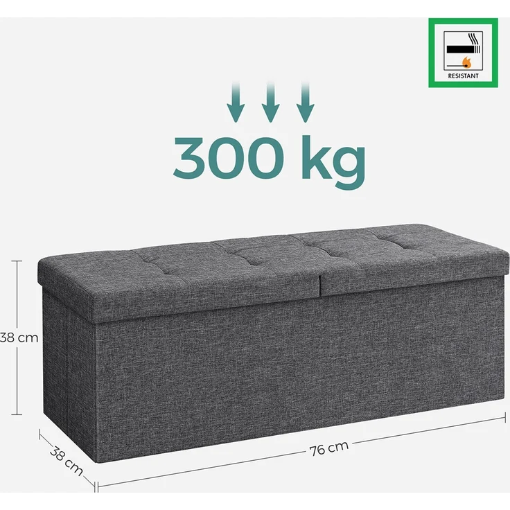 Faltbare Sitzbank Sitztruhe 120 L Halbdeckel Seitlich klappbar Max. Statische Belastbarkeit 300 kg Dunkelgrau 110 x 38 x 38 cm LSF76GYZ – Bild 9