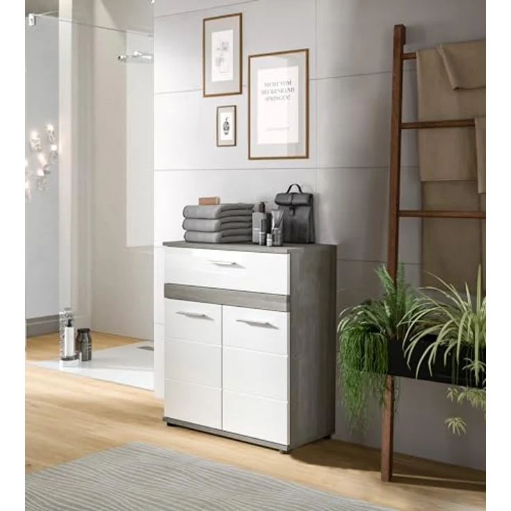 Badschrank Blake II - Rauchsilber / Weiß Hochglanz – Bild 3