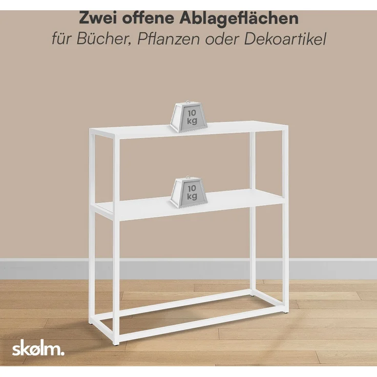 skølm 'Skadi' Konsolentisch mit zwei Ablagen, Metall, weiß, 80x28x80 cm, Metallregal mit Stauraum – Bild 6