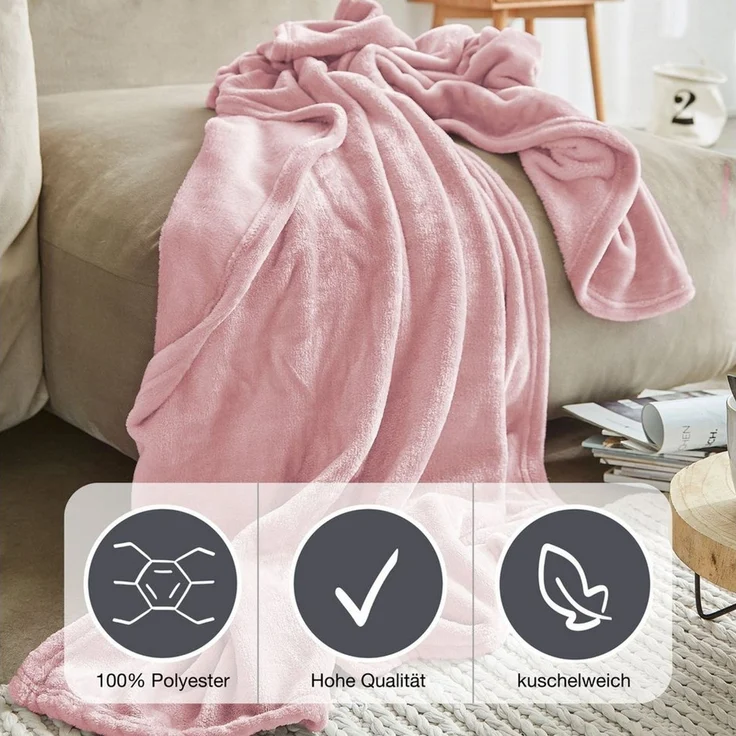 Wohndecke Uni Fleecedecke Olbia, IBENA, einfarbig schick, Kuscheldecke – Bild 2