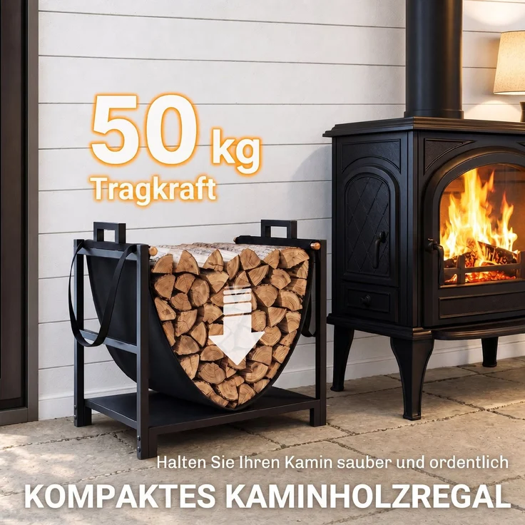 Outsunny Brennholzregal, Metall, Canvas, Schwarz, 47,5L x 33B x 44H cm – Bild 5