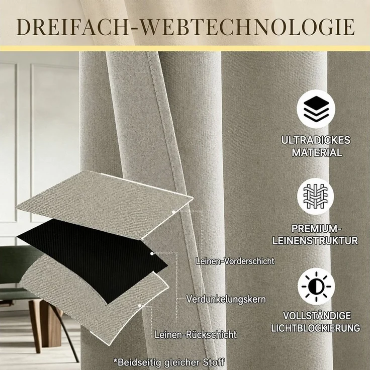 SERBASIC Verdunkelungsvorhang XXL Verdunkelungsvorhang mit Deckenschiene, 254 cm breit, 1-teilig (1 St), Hakenaufhängung, verdunkelnd, Polyester, Biegsame Schiene, dichter Stoff und Zubehör für flexible Raumteilung – Bild 2
