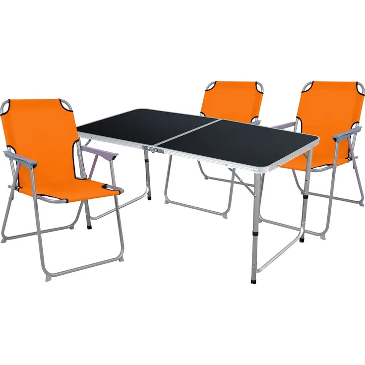 4-teiliges Campingmöbel Set Black Alu 120x60x58/70cm orange