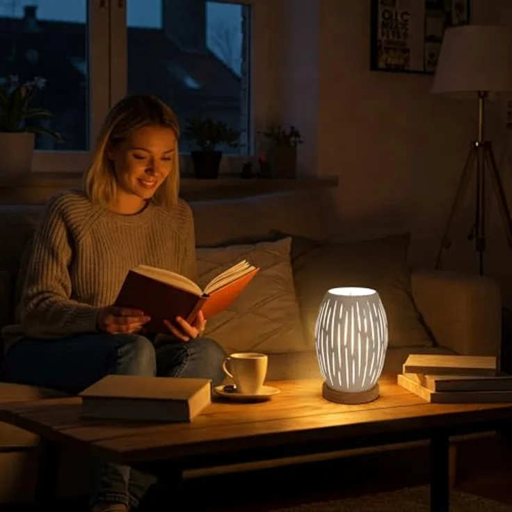 Comely Tischlampe, Nachttischlampe Schreibtischlampen für Schlafzimmer Wohnzimmer, Weiß Modern Metallkäfiglampe, E27(Ohne Glühbirne) – Bild 7