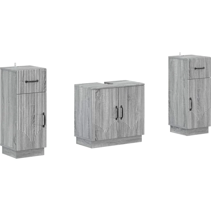 vidaXL 3-teiliges Badezimmer-Schranksystem HOORN 3 stk. Sonoma-Grau 3418041 – Bild 2