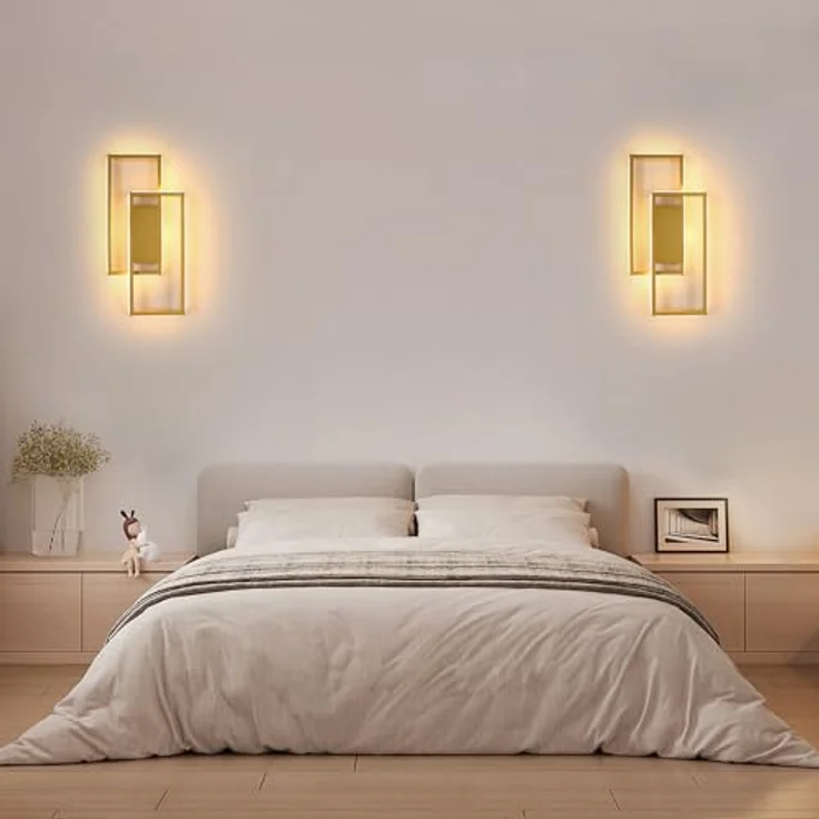 Goeco Wandleuchte LED Innen Gold, 28W Moderne Wandlampe im Quadrat-Design, Warmweiß 3000K Wandbeleuchtung Aluminium für Wohnzimmer, Flur, Korridor und Schlafzimmer – Bild 7