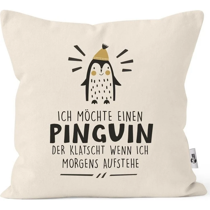 MoonWorks Dekokissen Kissen-Bezug mit Spruch lustig Ich möchte einen Pinguin Kissen-Hülle Deko-Kissen Baumwolle MoonWorks® – Bild 5