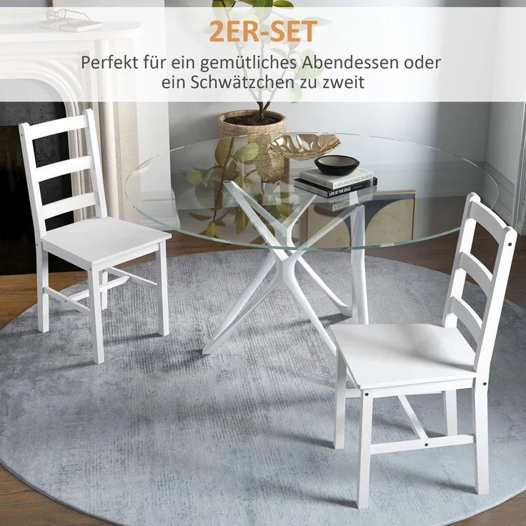 MELAYR, Esszimmerstühle 2er Set Holz Küchenstuhl mit Leistenrücklehne, Rutschfest 41.5 x 46 x 90 cm Weiß – Bild 6