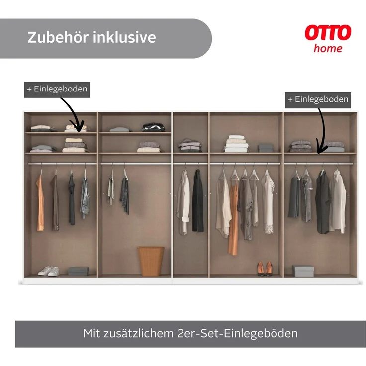 OTTO home Drehtürenschrank Kleiderschrank Schrank Garderobe AGORDO TOPSELLER Schlafzimmer (in zwei Griff-Farben, Breiten 91-405 cm, Dekor- oder Hochglanzfront) durchdachte Innenausstattung, in 8 Breiten und 2 Höhen MADE IN GERMANY – Bild 2