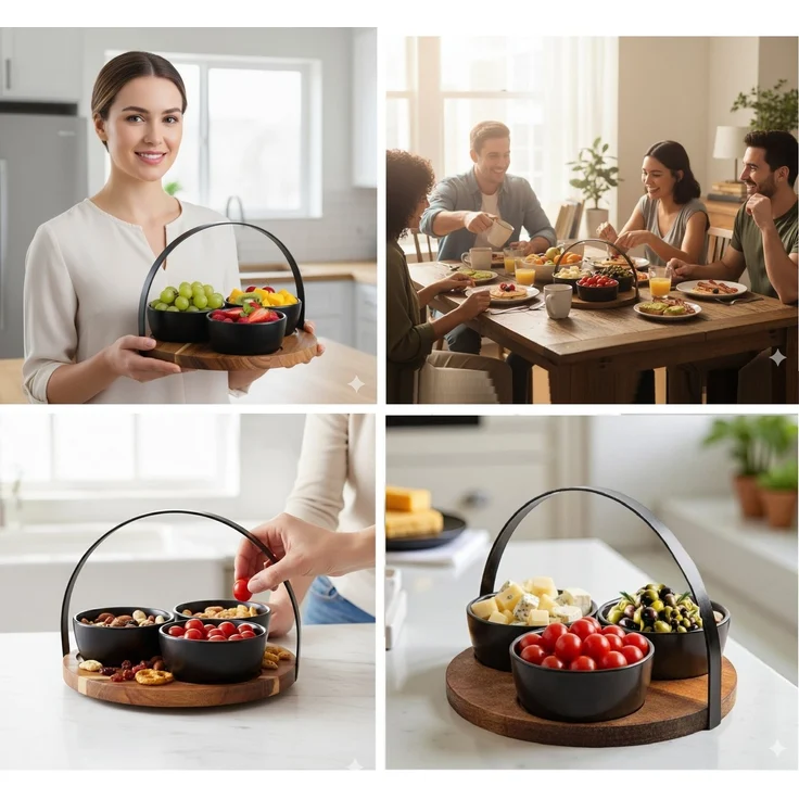 Servierset Snackschalen Dipschalen Servierschalen mit Tablett Cheffinger CF-5006 – Bild 3