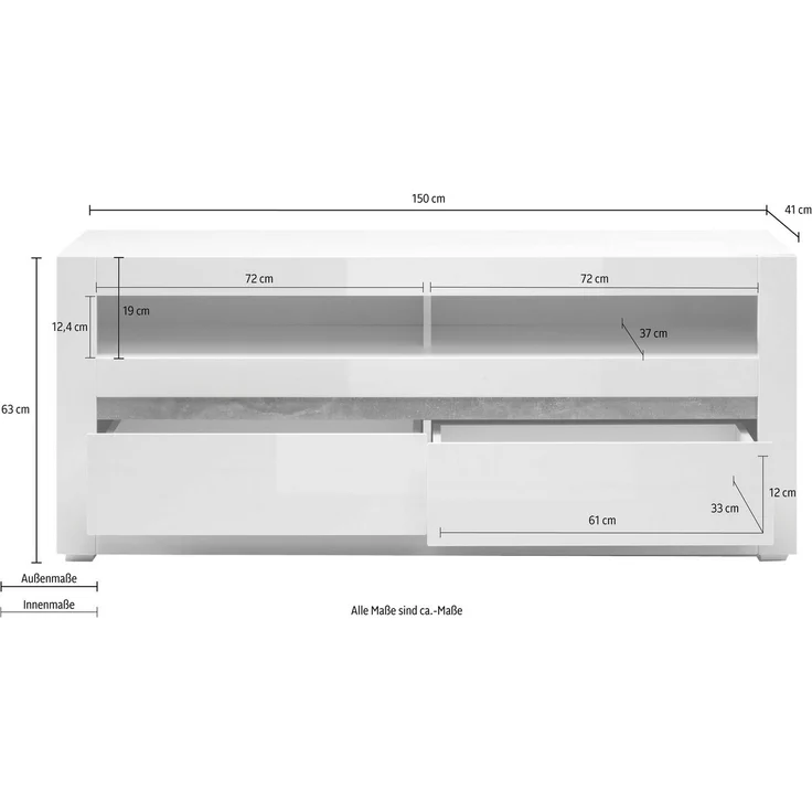 INOSIGN Lowboard Carat, Breite 150 cm, wird mit 2 Leisten geliefert (weiss und grau) – Bild 3