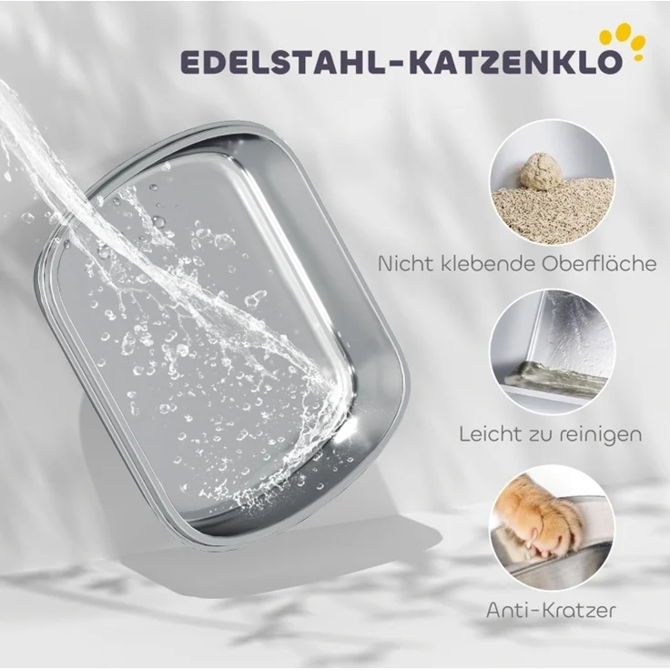 Katzentoilette aus Edelstahl mit aufklappbarem Deckel, 52,4x41,3x42 cm, Weiß – Bild 4