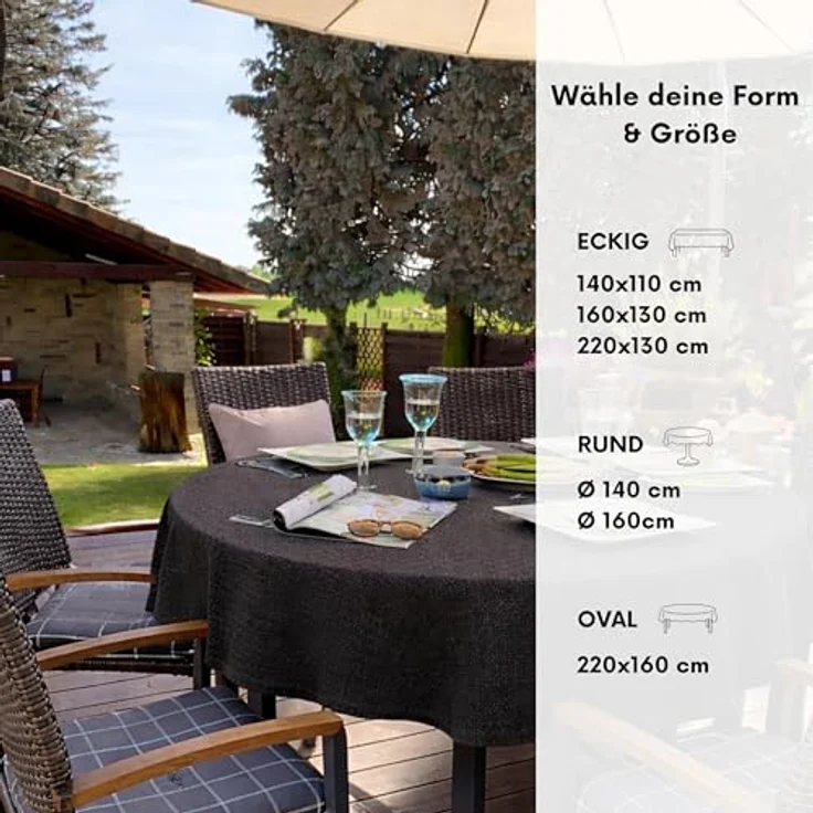 Brandsseller Gartentischdecke Ø 140 cm Tischdecke mit Paspel Outdoor Tischtuch rund Weichschaum für Garten, Terrasse, Balkon wetterfest rutschfest - Grau – Bild 5