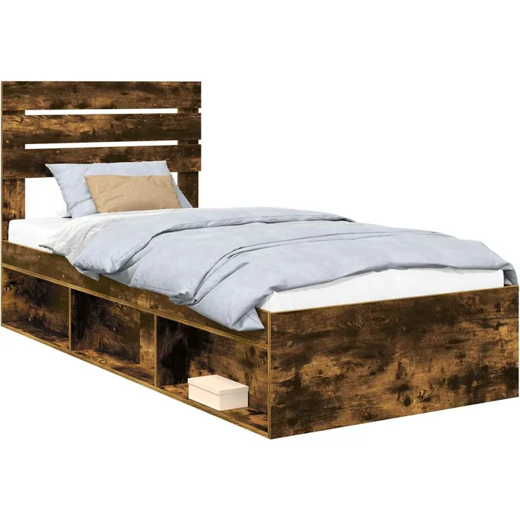 vidaXL Bettrahmen Geräucherte Eiche 100 x 200 cm Massives Kiefernholz 3411451