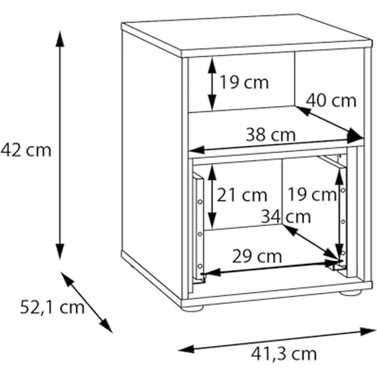 Forte WEXLIN Nachttisch 40 45, Moderne Nachtkommode mit Schublade und Regalfach, Kinder- und Jugendzimmer, Kaschmir|Beige|Mauvella Eiche Holzdekor, 41,3 cm breit x 52,1 cm hoch x 42 cm tief – Bild 7