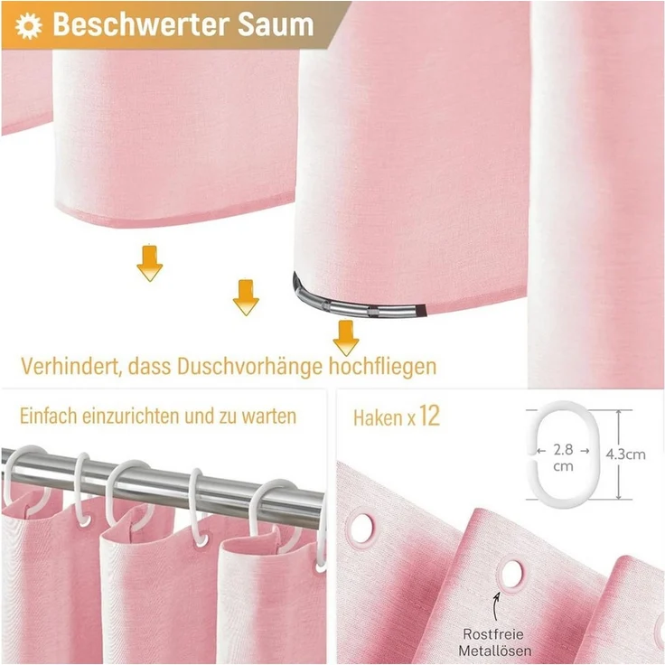 Agger Duschvorhang 180x180 cm, Leinen-Textur, Anti-Schimmel, waschbarer – Bild 4