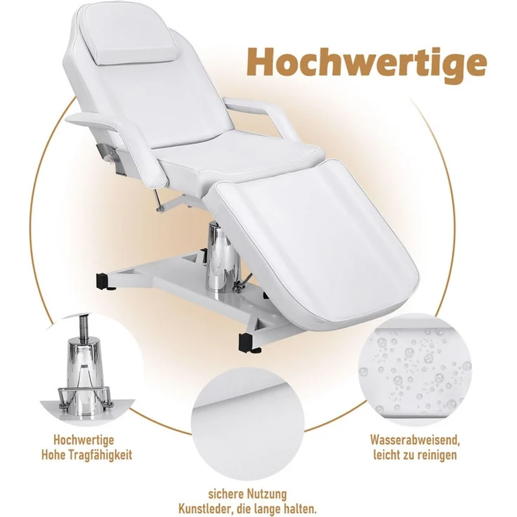 HOME NATURE WOHNKONZEPT Kosmetikliege hydraulisch, klappbare 3-Zonen Massageliege, Tattoo Liege 182x81x64 cm, Weiß – Bild 5