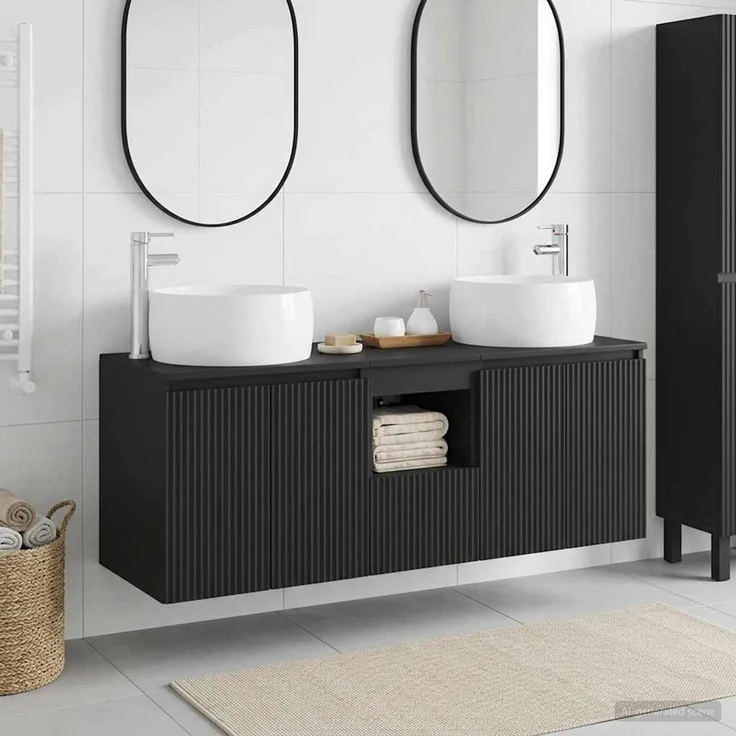 vidaXL Badezimmerschrank-Set 3 stk. Schwarz 129 x 44,5 x 80 cm 3405718 – Bild 1