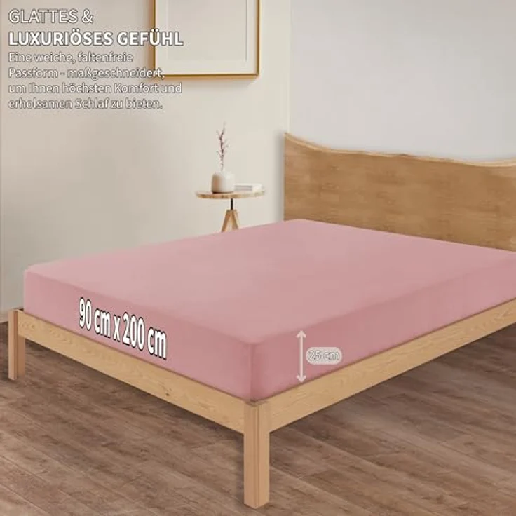 Jersey Spannbettlaken Baumwolle 90x200+30 cm, diverse Farben Altrosa – Bild 3