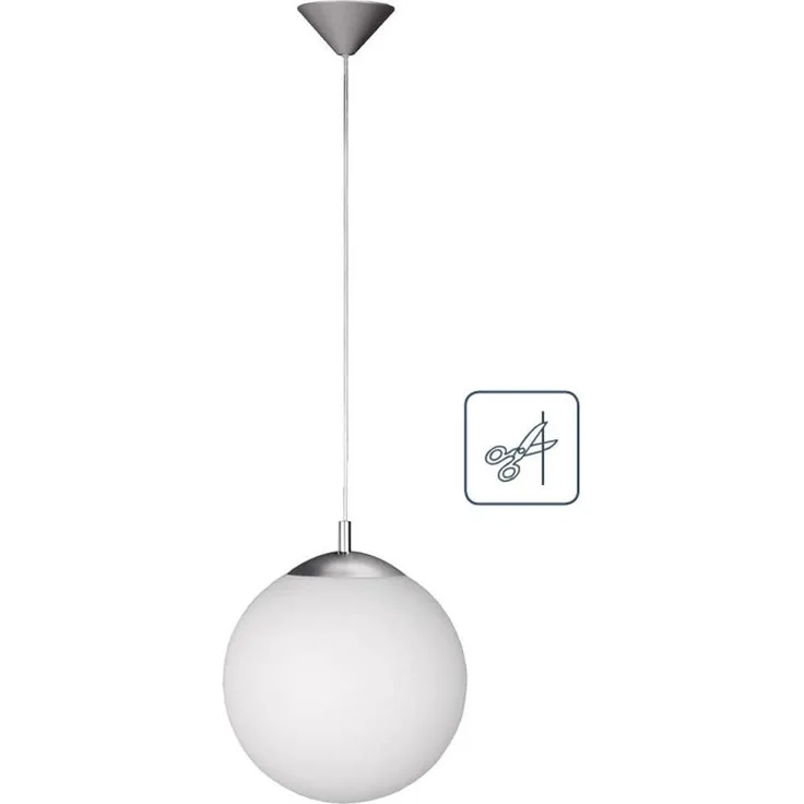 Pendelleuchte, Glaskugel, opal, Metall, H 160cm