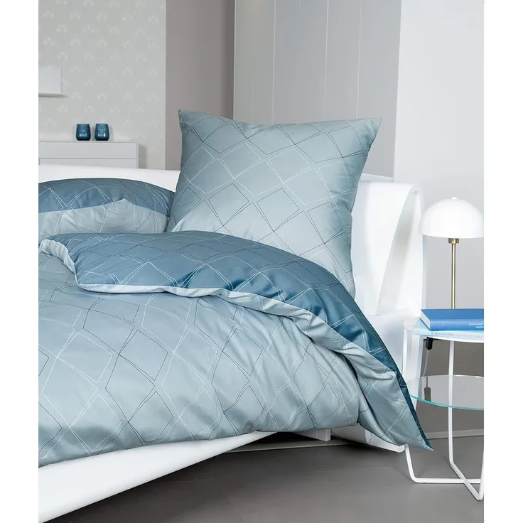 Janine Mako Satin Bettwäsche 2 teilig Bettbezug 155x220 cm Kopfkissenbezug 80x80 cm J.D. 87053-02 steinblau denimblau