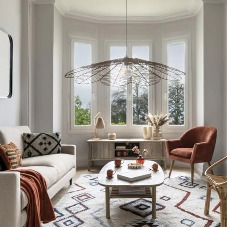 Atmosphera Blumenlampe Suspension Corde Folk Nat D98, Pendelleuchte mit 98 cm Durchmesser, rustikales Design, braunes Geflecht – Bild 7