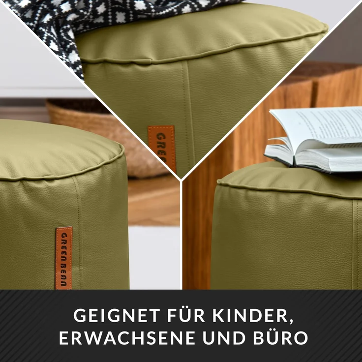 Green Bean® Sitzhocker aus Kunstleder - Pouf mit EPS Perlen Füllung - 43 x 30 cm - perfekte Ergänzung zum Sitzsack - verwelktes Grün – Bild 3