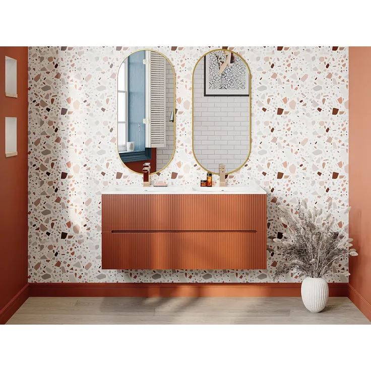 Vente-unique - PAVANI Waschbeckenmöbel Holz, Platte Rot - B 45,5 cm x H 55 cm x L 120 cm