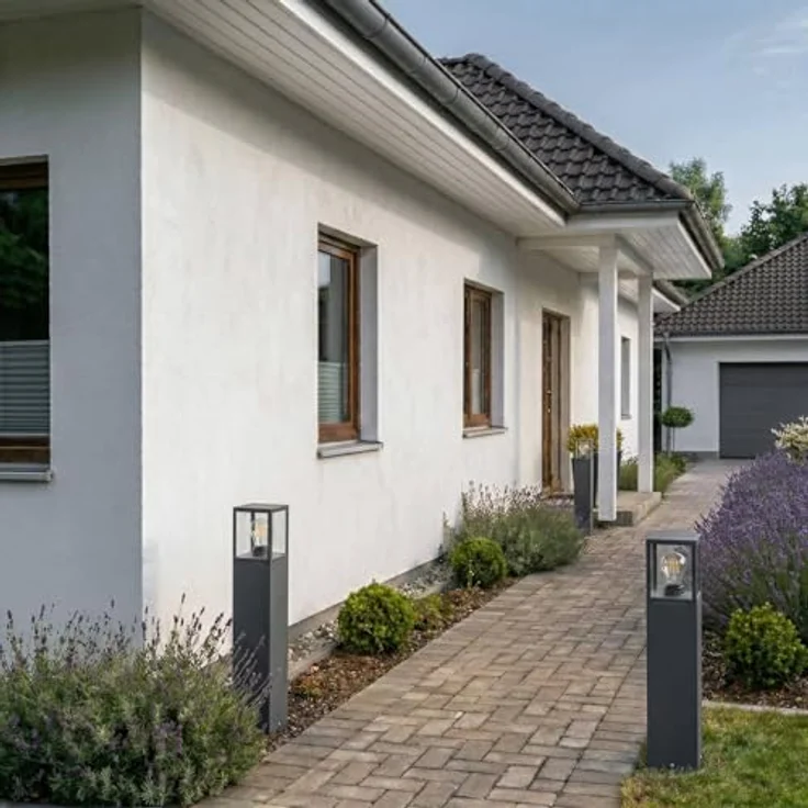 Lampenwelt Lucande Wegeleuchte/Pollerleuchte, spritzwassergeschützt IP54, 65 cm, 1x E27 max. 15W, ohne Leuchtmittel, Aluminium/Glas für Garten und Hof – Bild 4