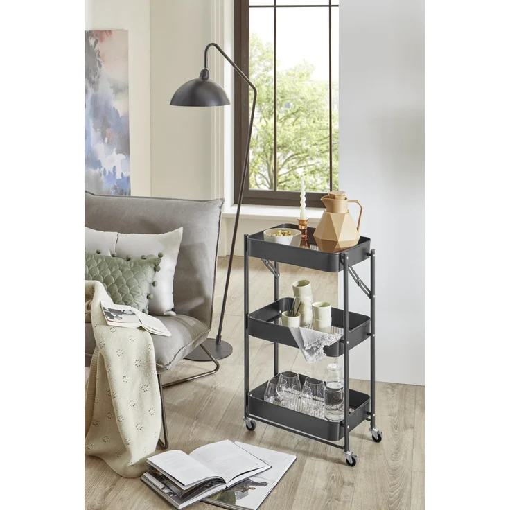 Homes & Jones Küchentrolley Bastian 31x44x78 cm aus schwarzem Metall - Rollwagen mit 3 Ablagen - Moderner Servierwagen für Küche, Essbereich & Haushalt - mobil, platzsparend – Bild 8